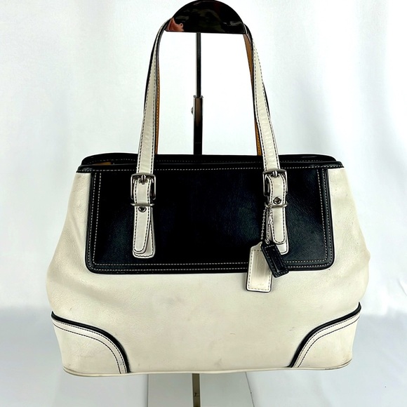 Coach Hamptons Classic Black and White Leather Hand Bag M3Q-9605 Zip Closure - Picture 15 of 16